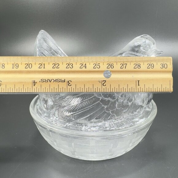 French Clear Hen On Nest Clear Glass Covered Dish Made In France Farmhouse VTG - Picture 6 of 15